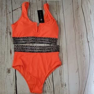 Kara and Kate color block high waisted leopard print bikini orange Small